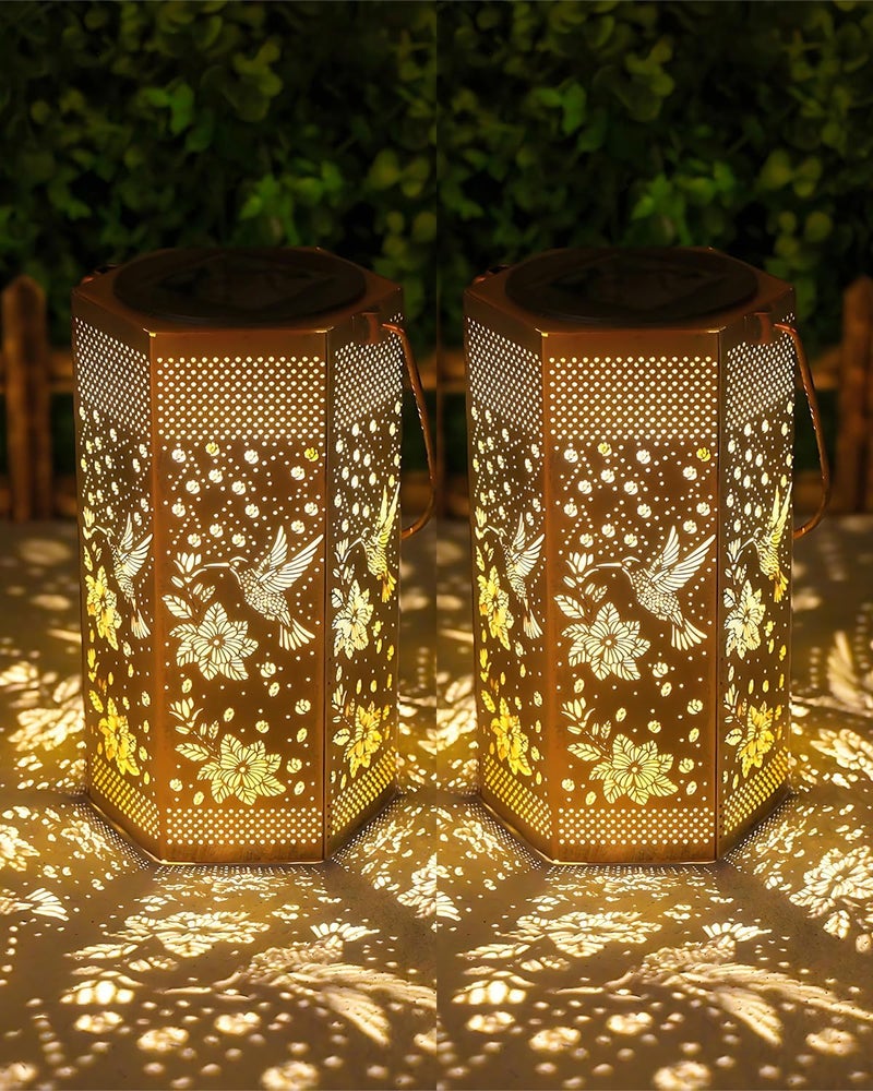 Opjoy 2 Pack Hummingbird Solar Lantern Outdoor Waterproof Outdoor - Mothers Day Gifts for Mom Grandma - Birthday Day Gifts for Women, Garden Decor Solar Lights Outdoor - Image 1
